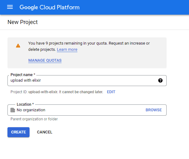 Create google project